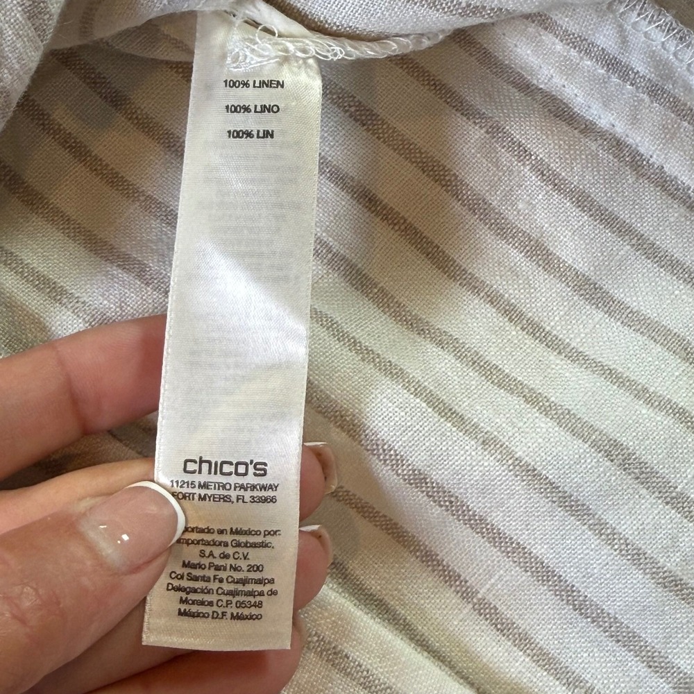 CHICO'S 100% Linen One Button Striped Blazer Jacket Ivory Tan Size Large - Picture 4 of 8